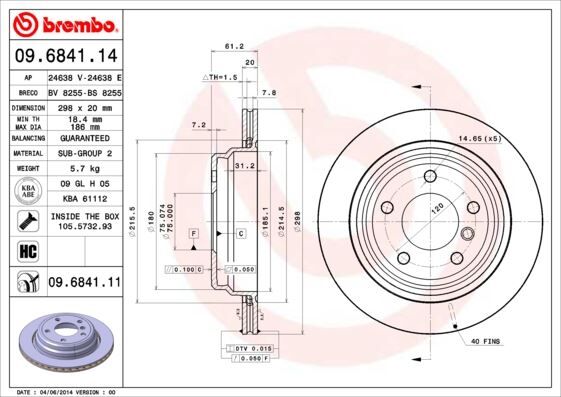 BREMBO 09684111 FREN DISKI ARKA BMW E39