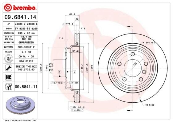 BREMBO 09684111 FREN DISKI ARKA BMW E39