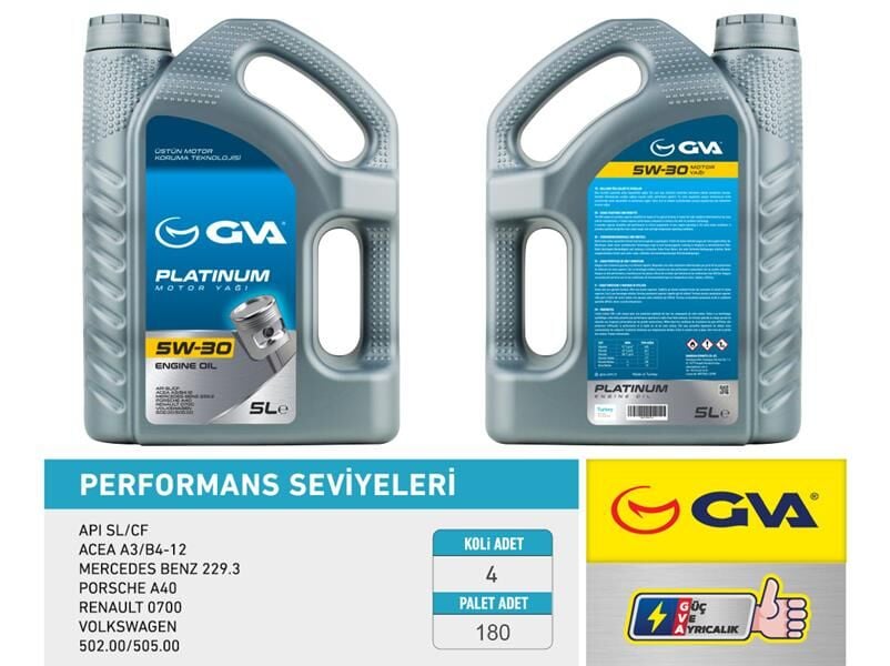 GVA 9920124 MOTOR YAĞI 5W30 5 LT PLATINUM TAM SENTETİK API SL/CF