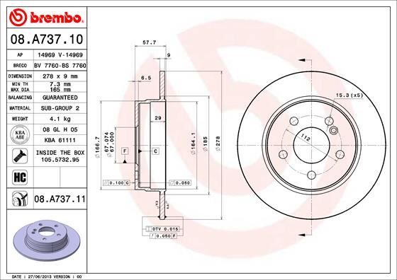 BREMBO 08A73710 FREN DISKI ARKA MERCEDES C-CLASS W204 S204 C204
