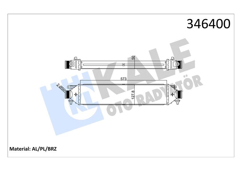 KALE 346400 TURBO RADYATÖRÜ INTERCOOLER BRAVO 07>PUNTO 1.4TJET-1.6DMTJ-1.9 DMTJ 05> 199A8.000 572x127x50