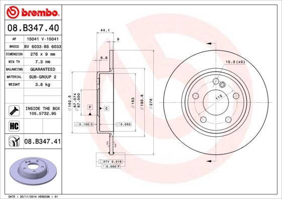 BREMBO 08B34740 FREN DISKI ARKA MERCEDES W176 W246 C117