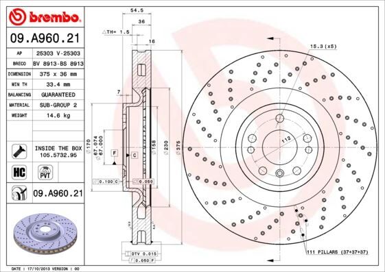 BREMBO 09A96021 FREN DISKI ON 4-matic MERCEDES W166 X166 C292
