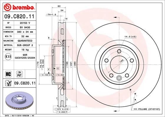 BREMBO 09C82011 FREN DISKI ON DEFENDER L663 DISCOVERY 5 L462 R.R 4 VOGUE L405 R.R SPORT 2 L494