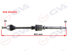 GVA 4411420 KOMPLE AKS SAĞ MEGANE 3-FLUENCE 1.5 DCİ 6 VİTES 09 > 931mm