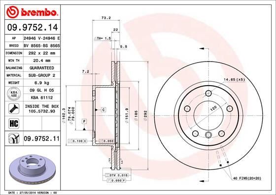 BREMBO 09975211 FREN DISKI ON BMW E81 E82 E87 E88 E90