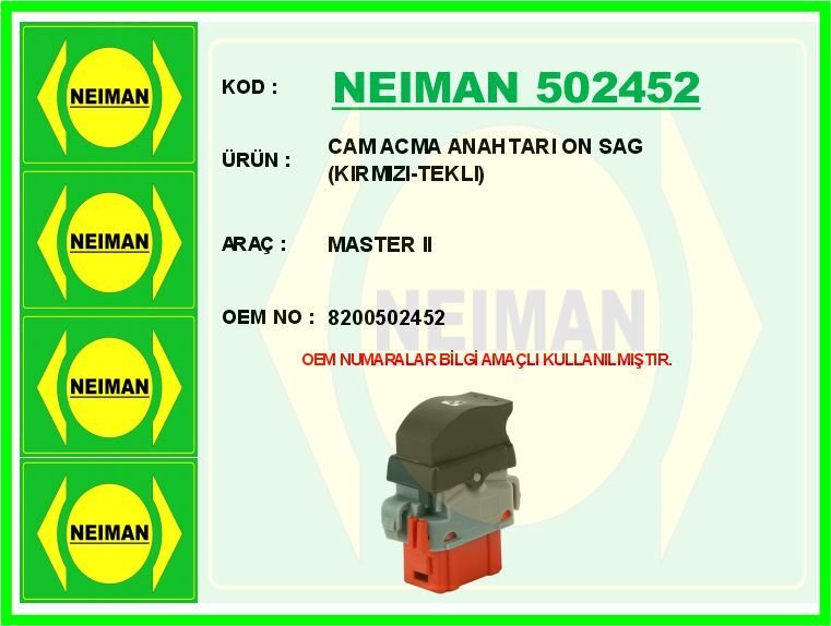 NEIMAN 502452 CAM ACMA ANAHTARI ON SAG KIRMIZI-TEKLI MASTER II