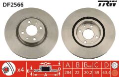 TRW DF2566 ÖN FREN AYNASI FIAT DOBLO 05>IDEA 04>LINEA 09> FIORINO 09> BRAVO 01>STILO 01> 284x22x 4 DELİK HAV ALI