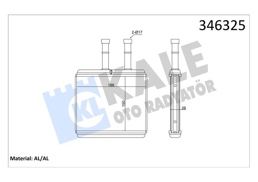 KALE 346325 KALORİFER RADYATÖRÜ CHEVROLET AVEO 06-> / KALOS 05-> - ALEMİNYUM