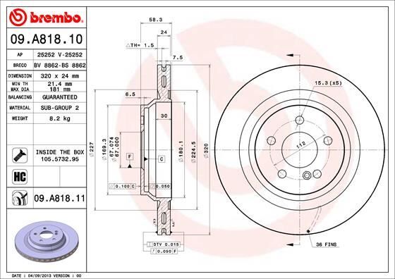 BREMBO 09A81811 FREN DISKI ARKA MERCEDES AMG W221 C216 W222 R230