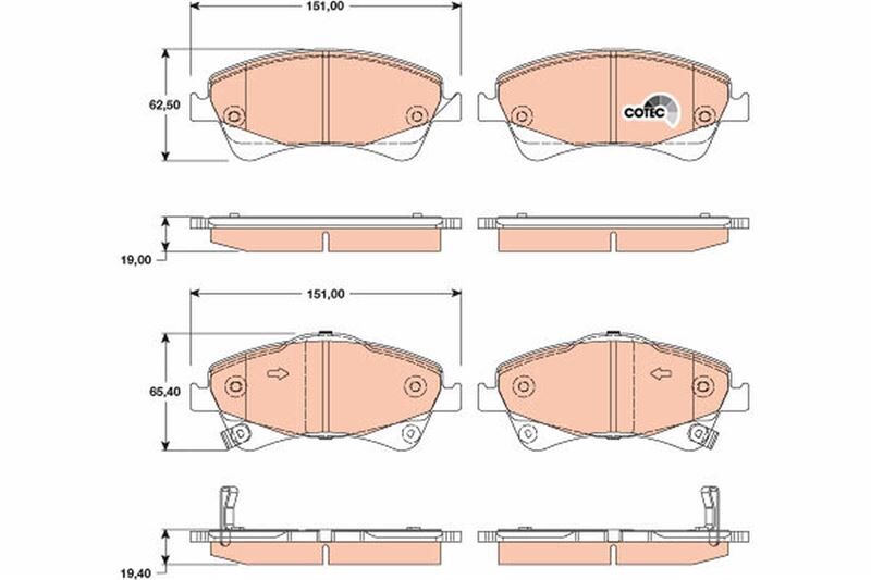 TRW GDB3479 ÖN FREN BALATA TOYOTA AVENSIS 1.6L 1ZR-FAE ZRT270 benzinli 09-> 1.8L 2ZRFAE ZRT271 09-> 2.0L ADT270 AZT270 09-> / VERSO 1.6L 1ZRFAE ZGR20 09 ->