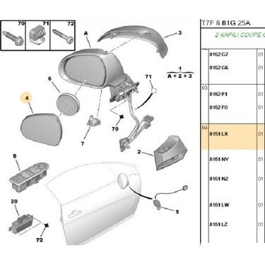 PSA 8151.LX DIŞ DİKİZ AYNA CAMI SOL PEUGEOT P207 07>15 P308 07>14 ELEKTRİKLİ