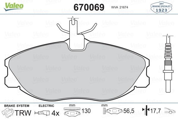 VALEO 670069 ÖN FREN BALATASI FİŞLİ P406 2.0-2.1 TD 94-04 P306 GTİ 93-01 XANTIA XM XSARA 00>05