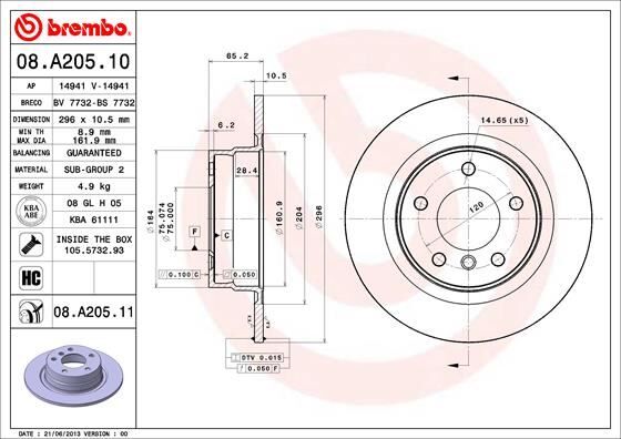 BREMBO 08A20510 FREN DISKI ARKA BMW E81 E87 E90