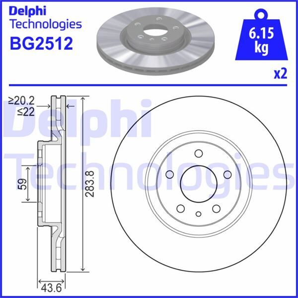 DELPHI BG2512 ÖN FREN AYNASI OPEL COMBO D 12> FIAT DOBLO 10> EGEA 16> ALFA ROMEO 147 01> 156 97>05 284 x 22 5 DELİK HAVALI
