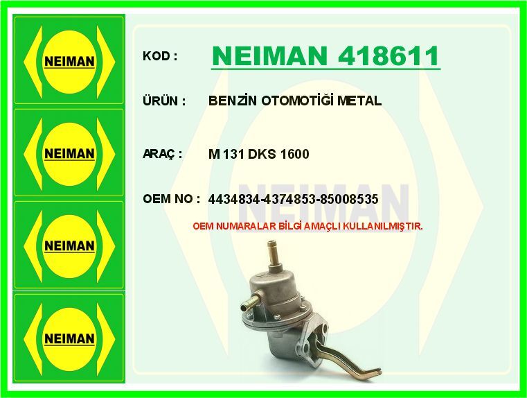 NEIMAN 418611 BENZİN OTOMOTİĞİ METAL M 131 DKS 1600
