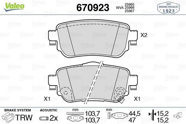 VALEO 670923 ARKA FREN BALATA RENAULT KADJAR 15> KOLEOS II 18> / NISSAN QASHQAI 1.6L Dci R9M dizel 11-> / X-TRAIL 1.6L Dci T32 12->