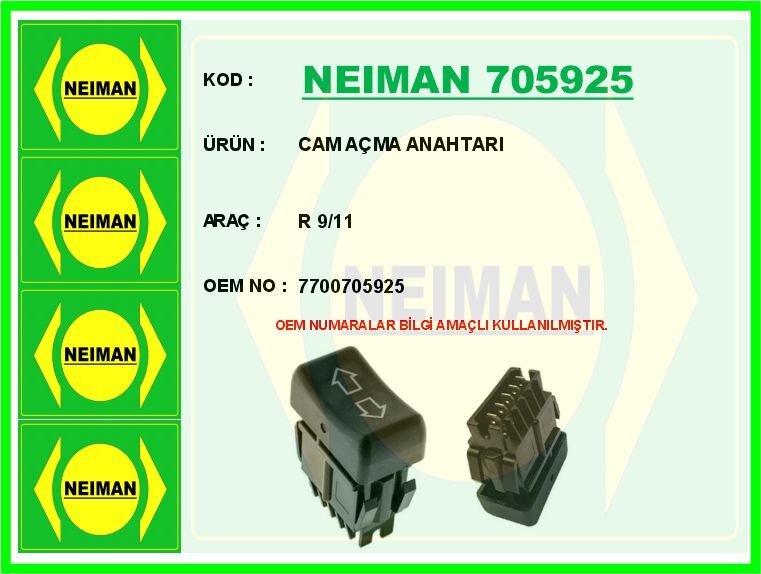 NEIMAN 705925 CAM AÇMA ANAHTARI RENAULT R9-R11 TEKLİ 5 PİN