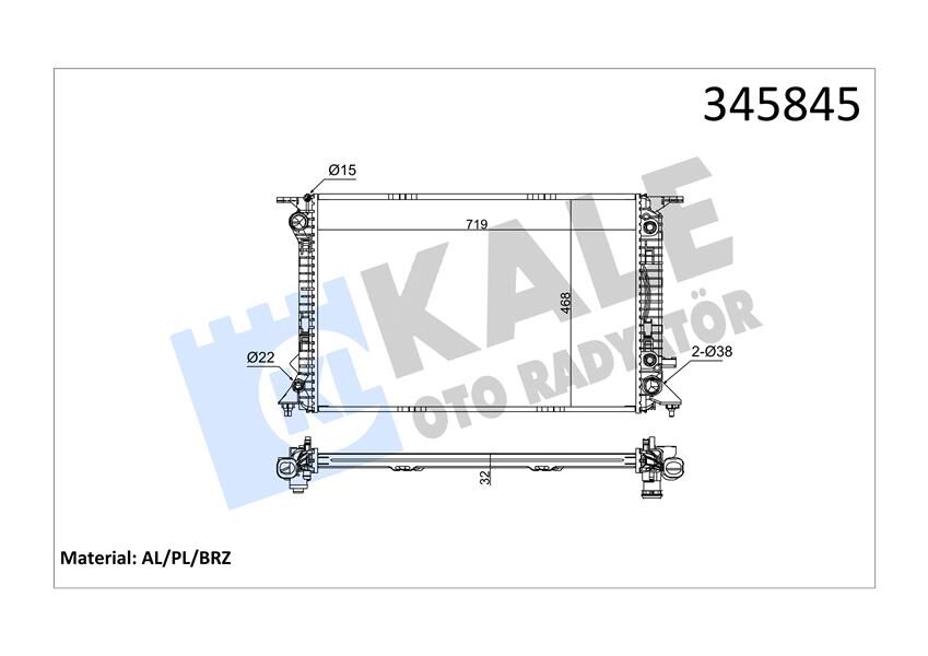 KALE 345845 RADYATÖR Q5 3.0 TDİ guattro 08 > 720x470x32 AC /- MEK OTOM AL/PL/BRZ