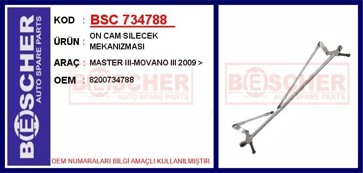 BSC 734788 CAM SİLECEK MEKANİZMASI RENAULT MASTER III 10> MOTORSUZ