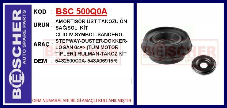 BSC 500Q0A AMORTİSÖR TAKOZU ÖN SAĞ-SOL KİT DACIA DUSTER 10> DOKKER 13> LOGAN I-II 04> LODGY 12> SANDERO 08>