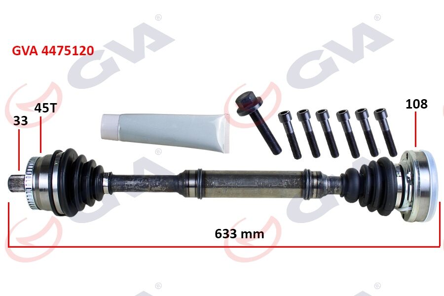GVA 4475120 KOMPLE AKS SAĞ ABS Lİ A4-PASSAT 1.8T 96-01 45 DİŞ 633mm