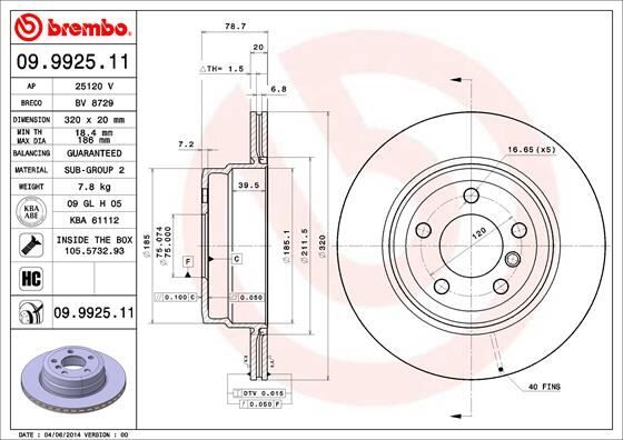 BREMBO 09992511 FREN DISKI ARKA BMW E70 F15 E71 F16