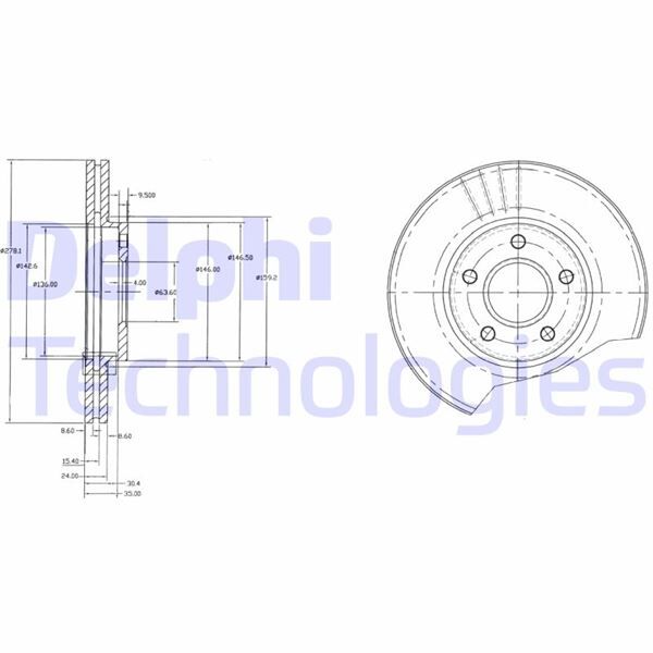 DELPHI BG3826 FREN DİSKİ ÖN FORD CONNECT 02> 278x24x5DL