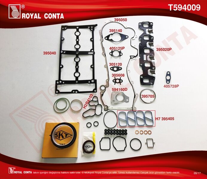 ROYAL T594009 MOTOR TAKIM CONTA KEÇELİ S.LASTİK-SKC SİZ DOBLO-PUNTO-500 1.3MTJ 10> 199.A3/A9/B1/B4-223.A9
