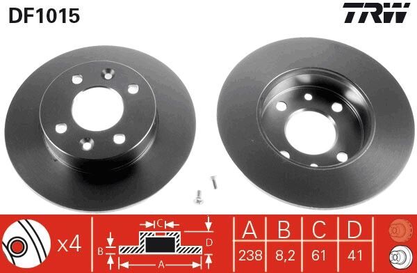 TRW DF1015 ÖN FREN AYNASI RENAULT CLIO 91> TWINGO 92> R5 84>88 238x8.2x4DL