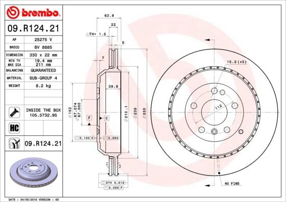 BREMBO 09R12421 FREN DISKI ARKA 4-matic MERCEDES W164 X164 W251