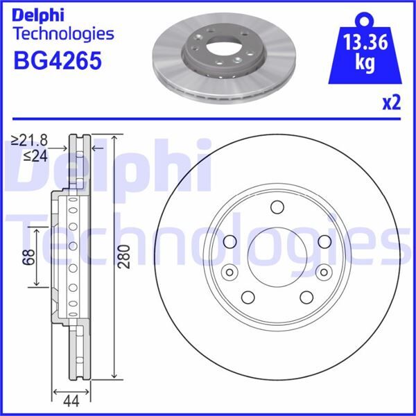 DELPHI BG4265 ÖN FREN DİSKİ MEGANE III 09>FLUENCE 09> DUSTER 10> EXPRESS 21> JUKE F16 19> 1.5 dCi 280x24x5DL 1 .0TCe 1.6-2.0-1.5 dCi