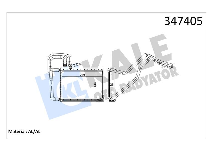 KALE 347405 KALORİFER RADYATÖRÜ KIA CERATO 1.5L D4FA CRDİ 05-06 1.6L G4ED benzinli 04-09 2.0L D4EA dizel 04-06 - ALEMİNYUM