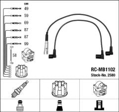 NGK 2580 ATESLEME KABLOSU SETI MERCEDES M110 W123 S123 C123 W460 W126 R107