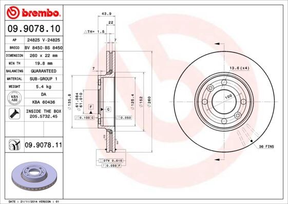 BREMBO 09907810 ÖN FREN AYNASI RENAULT MEGANE II 02> CLIO III 05>MODUS 04>MICRA 03>LOGAN 04>NOTE 06> 260x22x4DLxHAV ALI