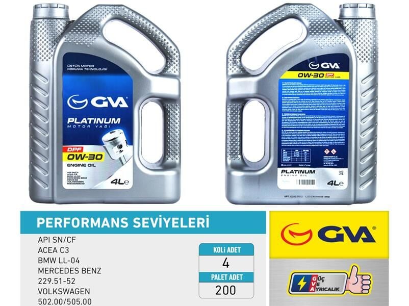 GVA 9920053 MOTOR YAĞI 0W30 4 LT DPF TAM SENTETİK API SN/ CF PARTİKÜLLÜ
