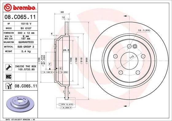 BREMBO 08C06511 FREN DISKI ARKA MERCEDES VITO W447