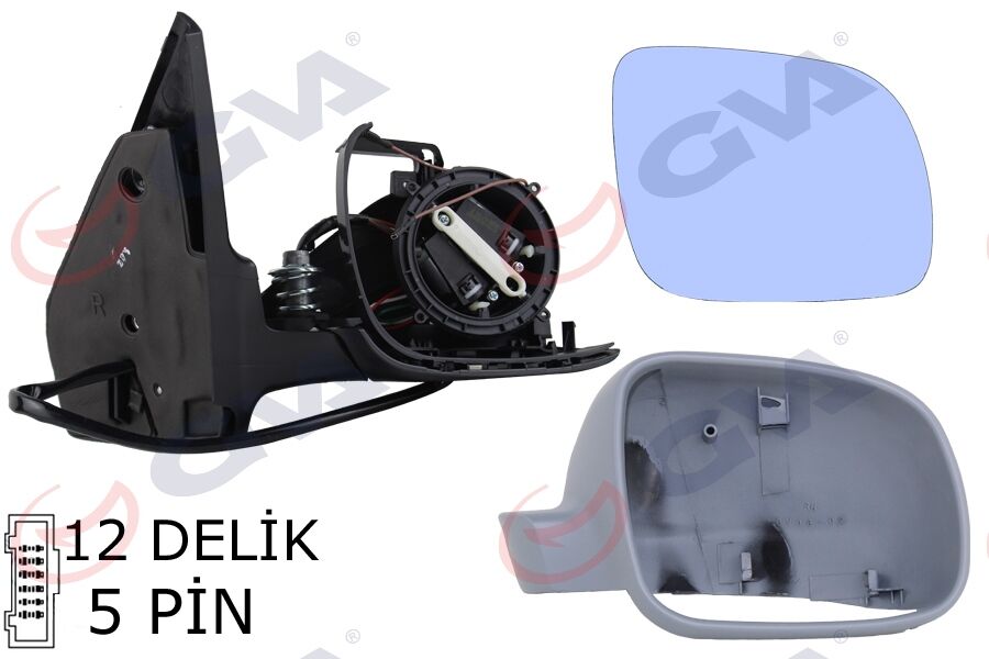 GVA 1075225 DIŞ DİKİZ AYNASI SAĞ GOLF-BORA 98> ELEKTRİKLİ ASTARLI KONVEKS 5 FİŞ VM-188R