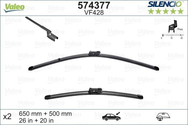 VALEO 574377 SİLECEK 65 50 X2 FLATBLADE VOLVO C30 06> S40 05> S60 10> S80 06>V50 05>V70 07>V60 10> XC70 07> BMW X5 18> X7 19> 61619466377