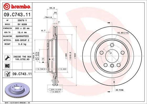 BREMBO 09C74311 FREN DISKI ARKA BMW F40 F52 F44 F45 F46 F48 F49 F39 . MINI F54 F60