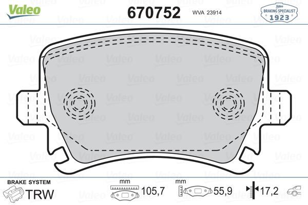 VALEO 670752 ARKA BALATA PASSAT-CC-CADDY-GOLF5-GOLF6-JETTA-A3-A6-LEON-OCTAVIA-SUPERB 04 >