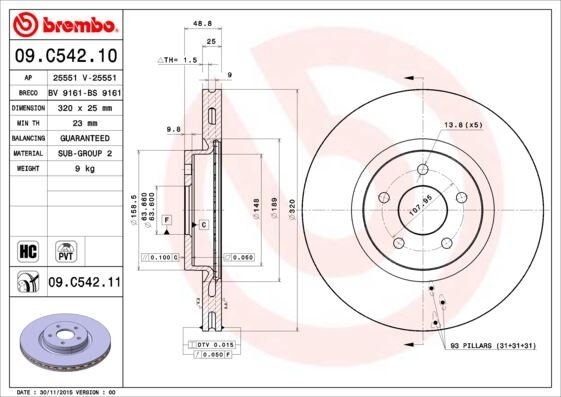 BREMBO 09C54211 ON FREN AYNASI CONNECT 12 > FOCUS III 11>15 KUGA 12>14 VOLVO V40 T2-T3-T4-T5 C30 06>12 C70 II 07>12 S40 II 05>12 V50 04>
