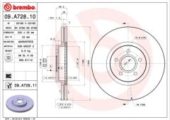 BREMBO 09A72811 ÖN FREN AYNASI VOLVO S40 2004-2012 C70 II 2006-2013 V40 2012 > V50 2004-2012 320 X5-DL