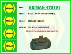 NEIMAN 475191 BAGAJ AÇMA BUTONU RENAULT MEGANE II 02>08 CLIO IV 12> LAGUNA III 07>14 FLUENCE 09> CAPTUR I 13> CLIO III 05>12 MEGANE III 09>
