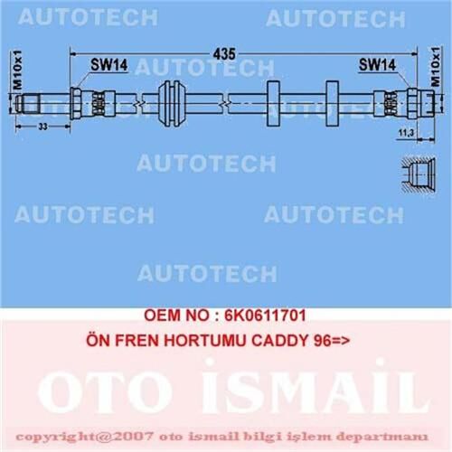 AUTOTECH TVC01 ÖN FREN HORTUMU CADDY 96 >