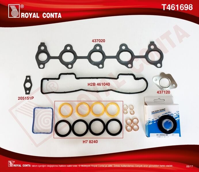 ROYAL T461698 MOTOR UST TAKIM CONTA KEÇELİ S.LASTİKLİ SKCSİZ FOCUS II 1.6 TDCI 04>11 FIESTA 1.6 TDCI 02>08 FUSION 1.6 TDCI 04>14 VOLVO C30 06>12 S40 II 06>12 S80 II 06>12 V50 05>12 V70 III 09>11 1.6D-206-207