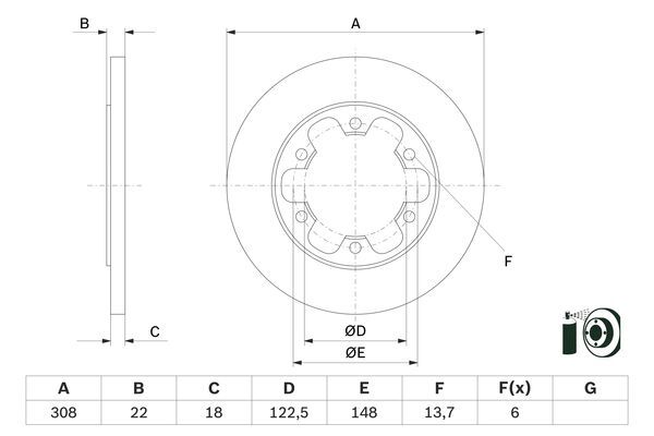 BOSCH 0986479D43 ARKA FREN AYNASI TRANSİT V363 14 > ÇİFT TEKER 308x18x122.5x22x6DL