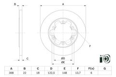 BOSCH 0986479D43 ARKA FREN AYNASI TRANSİT V363 14 > ÇİFT TEKER 308x18x122.5x22x6DL
