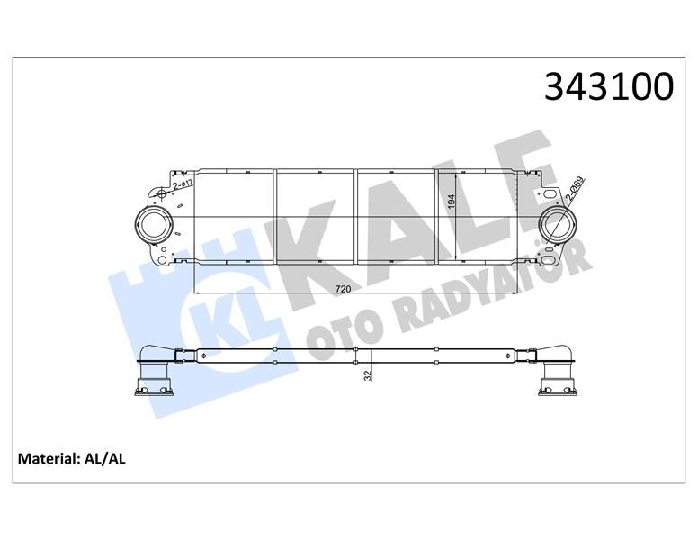 KALE 343100 TURBO RADYATÖRÜ INTERCOOLER VW TRANSPORTER T5 AL/PL/BRZ 720x194x27