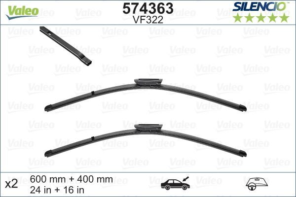 VALEO 574363 ÖN SİLECEK SÜPÜRGE TAKIMI PEUGEOT P301 CITROEN C ELYSEE 12> C3 PICASSO 10>17 DS3 10>15 RENAULT CLIO III 09 05>TALIA 00>FLUENCE 09> 600 400 FLATBLADE-MUZ TİP